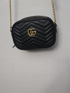 Designer-Inspired Black Quilted Crossbody Bag with Gold Chain